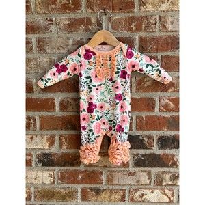 White Peach Floral Icing Romper Marie Nicole 0/3mo